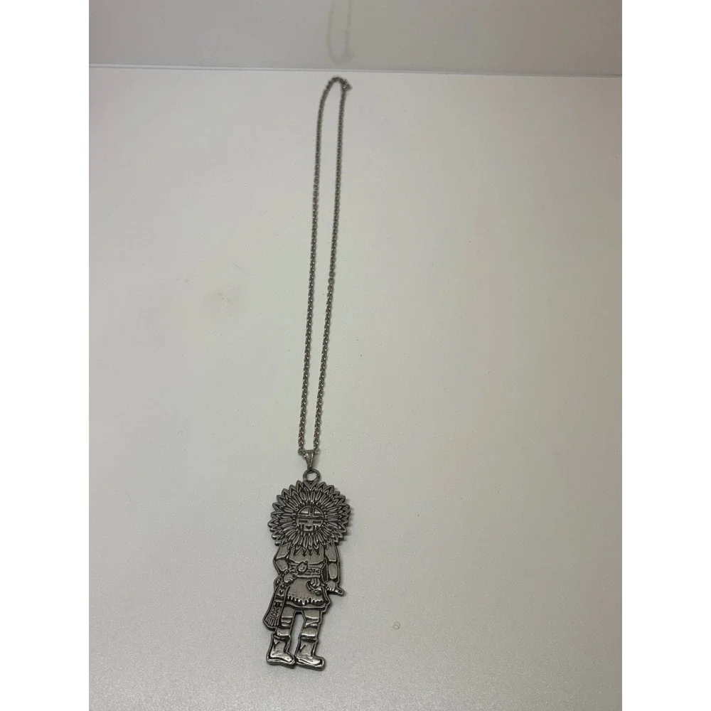 Vintage Silver Tone Sunface Kachina Pendant Necklace Southwestern Style